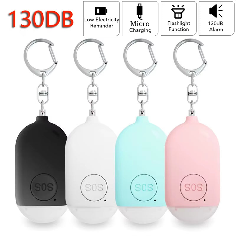 Personal SOS Defense Alarm 130Db with LED Light Rechargeable Self Defense Woman Safety Alarm Key Chain Emergency Anti-Attack