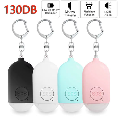 Personal SOS Defense Alarm 130Db with LED Light Rechargeable Self Defense Woman Safety Alarm Key Chain Emergency Anti-Attack