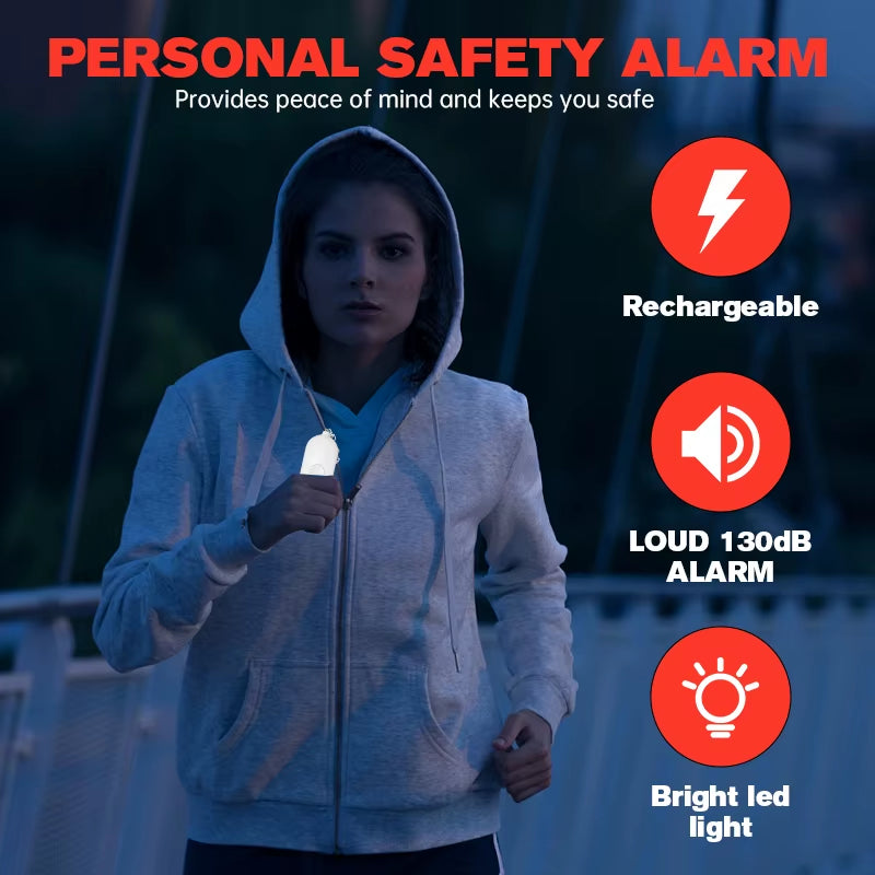 Personal SOS Defense Alarm 130Db with LED Light Rechargeable Self Defense Woman Safety Alarm Key Chain Emergency Anti-Attack